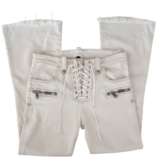 UNRAVEL PROJECT Off White lace up flare jeans sz 27  BEN TAVERNITI - Picture 3 of 10